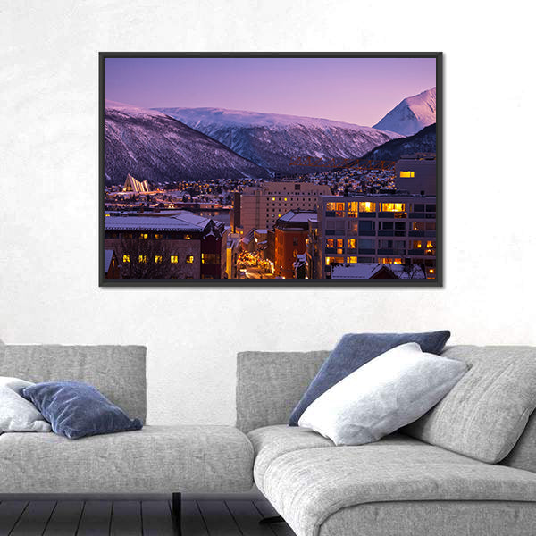 Tromso Cityscape At Dusk In Norway Canvas Wall Art