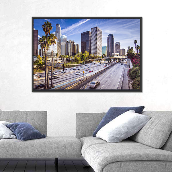 Downtown Los Angeles Highway and Skyline Canvas Wall Art