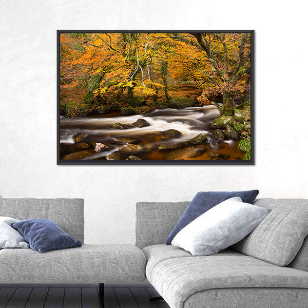 Autumn River in Dartmoor, Devon Canvas Wall Art