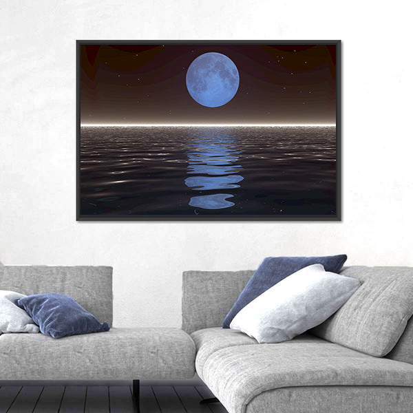 Surreal Moonset Over Water Canvas Wall Art