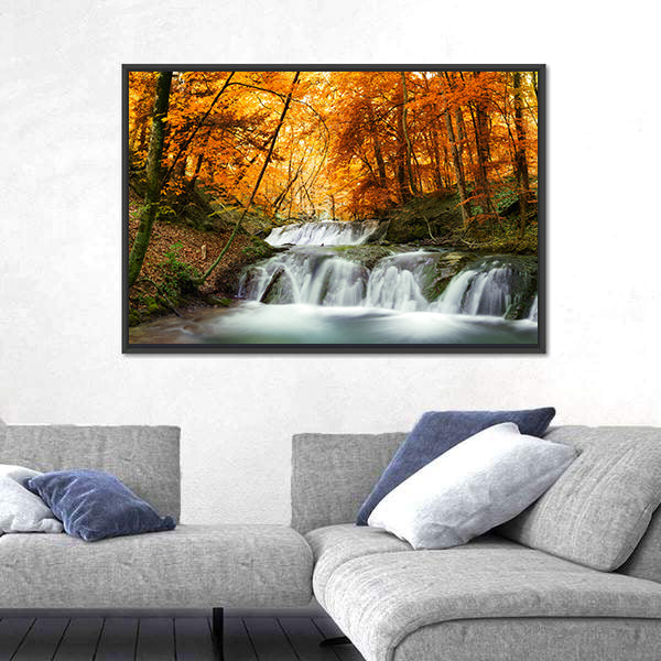 Waterfall In Autumn Forest Thailand Canvas Wall Art