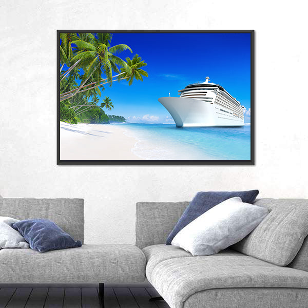Summertime Cruise Ship by Tropical Beach Canvas Wall Art
