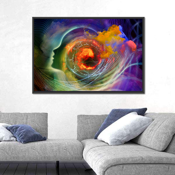 Silhouetted Profile with Fractal Vortex Canvas Wall Art