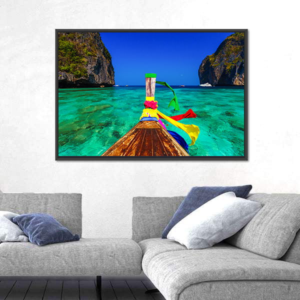 Traditional Longtail Boat In Maya Bay Canvas Wall Art