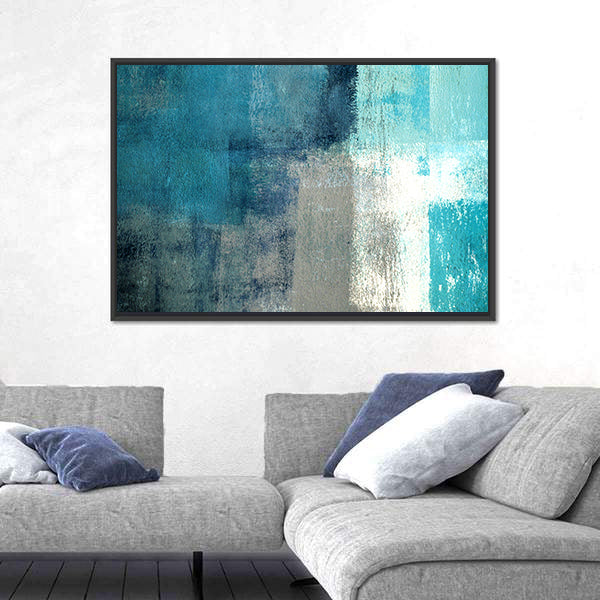 Layered Turquoise Abstract Rectangles Canvas Wall Art