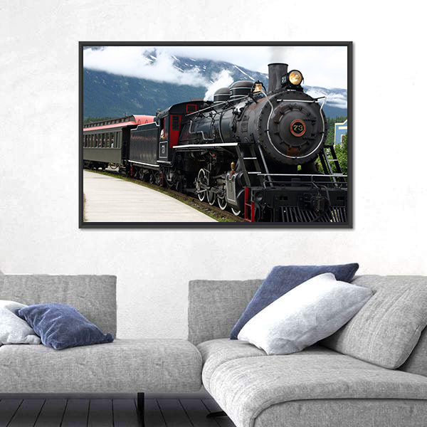 Number 73 Steam Locomotive Departing Station Canvas Wall Art