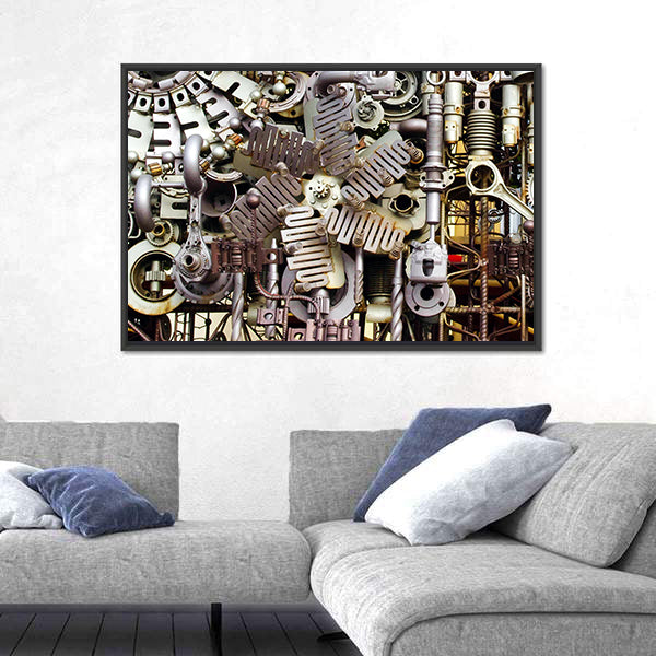 Assembled Metal Machine Parts Canvas Wall Art