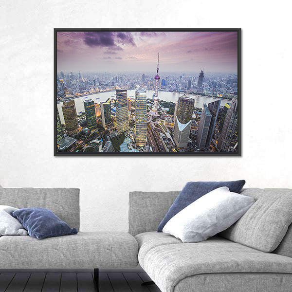 Pudong Financial District In Shanghai Canvas Wall Art