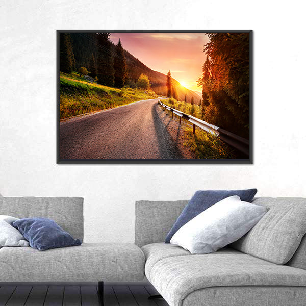 Mountain Road at Sunset in Kazakhstan Canvas Wall Art