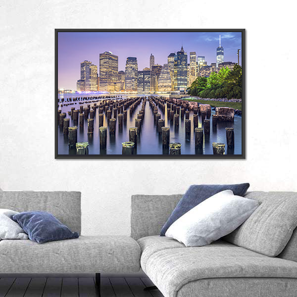 New York City Skyline At Night Canvas Wall Art