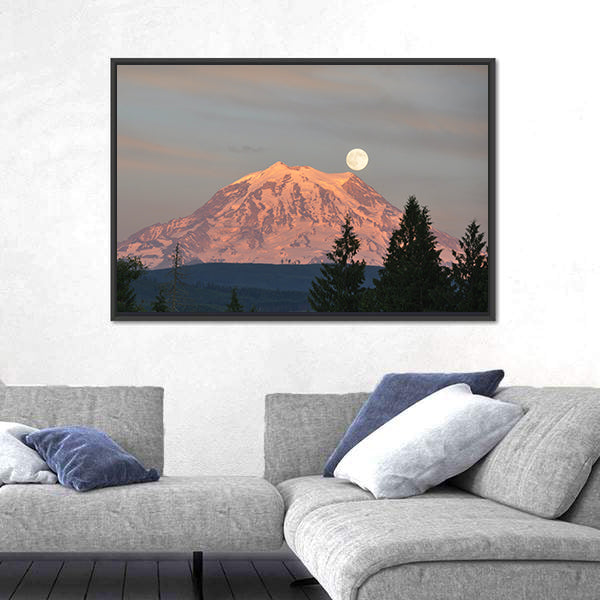 Supermoon Over Mount Rainier Canvas Wall Art