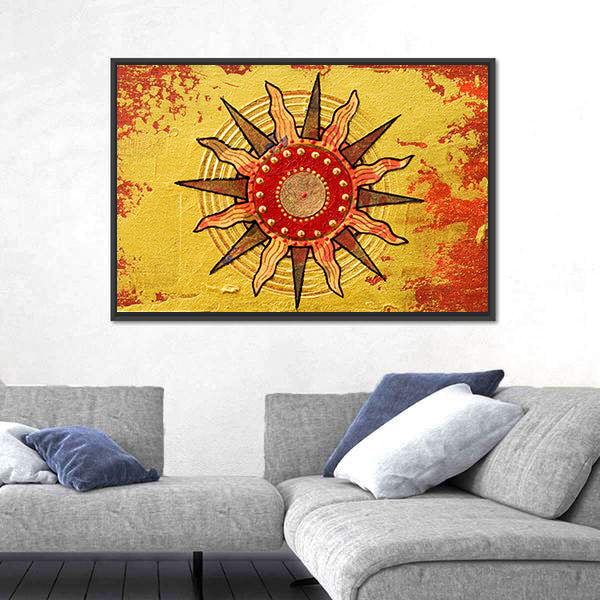 Radiant Golden Sun with Red Disc Canvas Wall Art