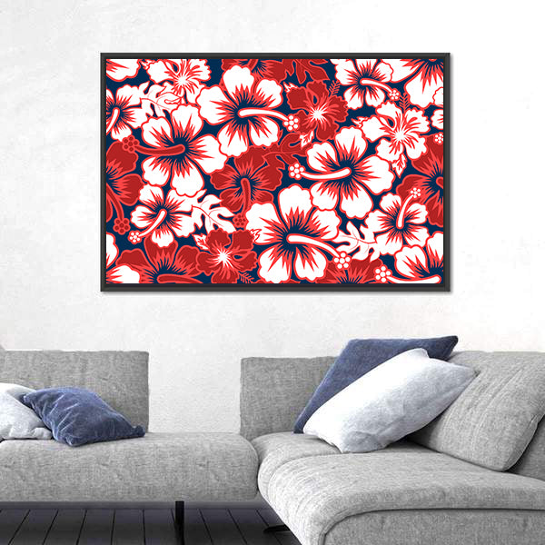 Surf Floral Hibiscus Seamless Pattern Canvas Wall Art