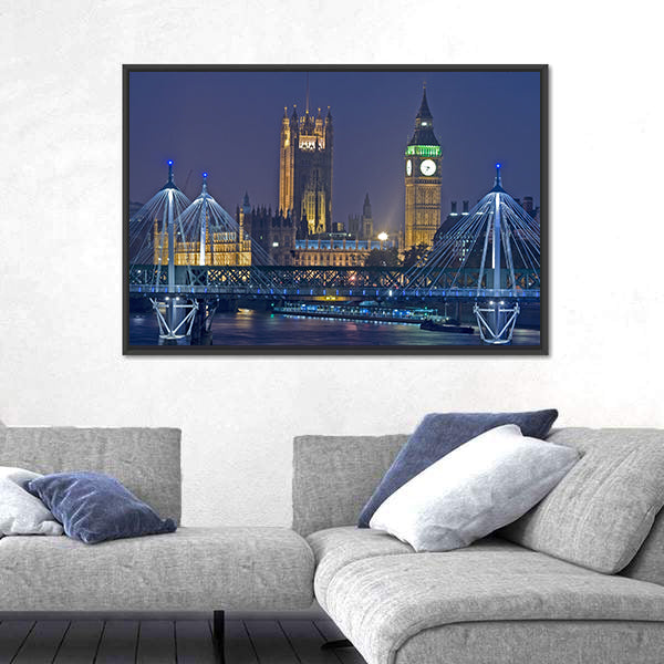 London Landmark Big Ben At Night Canvas Wall Art