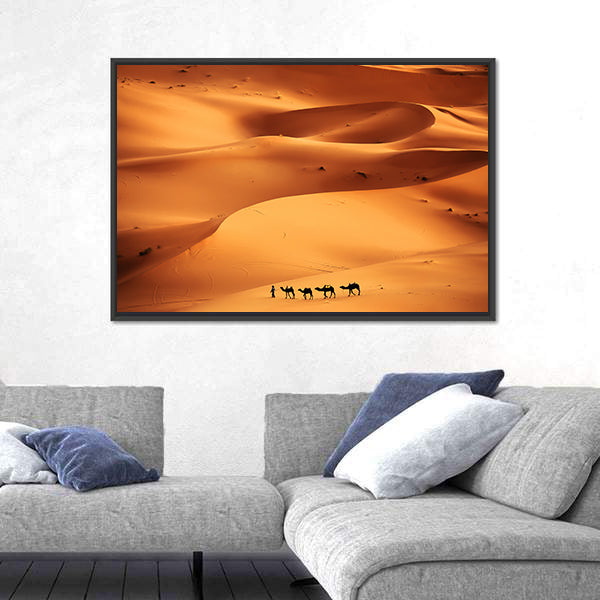 Camel Caravan Across Sahara Sand Dunes Canvas Wall Art