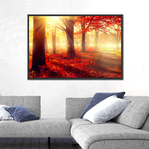Autumn Park in Morning Sun Canvas Wall Art