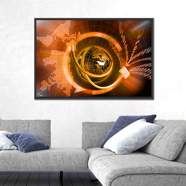Wired Globe with Binary Code Canvas Wall Art