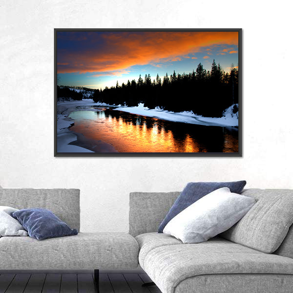 Winter River From Lapland Canvas Wall Art
