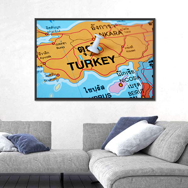 Turkey Map With Push Pin Canvas Wall Art