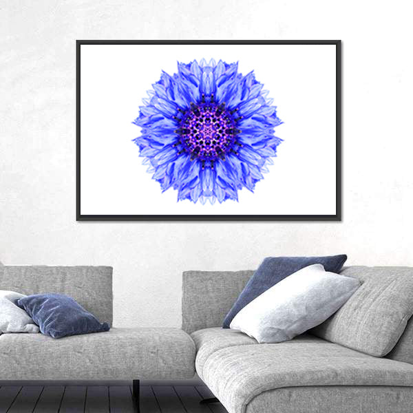 Blue Cornflower Mandala Canvas Wall Art