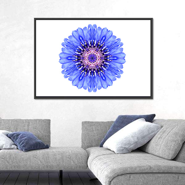 Blue Cornflower Mandala Canvas Wall Art