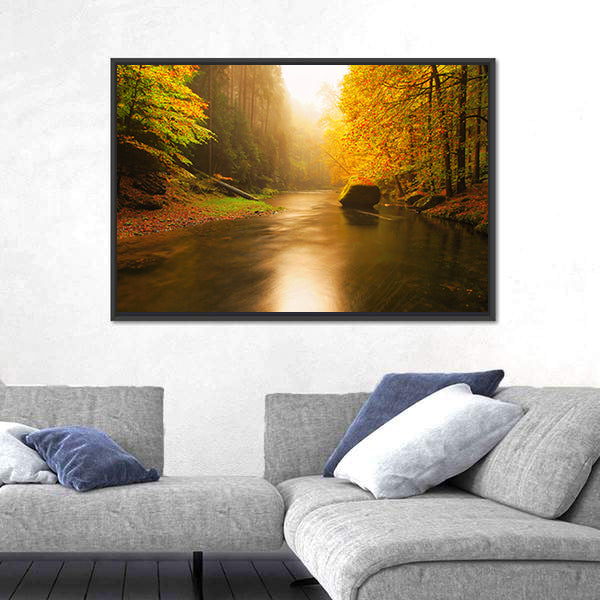 Sunset Above Mountain River Canvas Wall Art