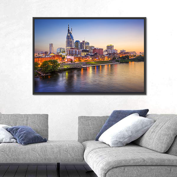 Nashville Skyline on the Cumberland River Canvas Wall Art
