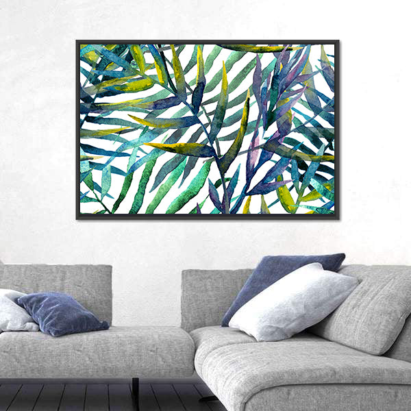 Abstract Tropical Leaves in Teal and Green Canvas Wall Art