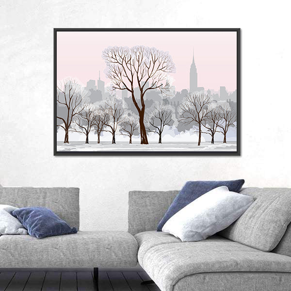 Snow Alley with Empire State Silhouette Canvas Wall Art