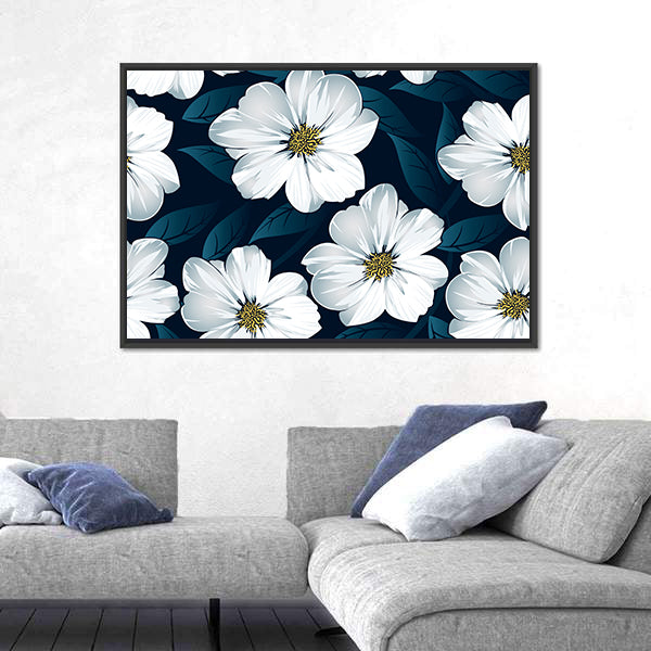 White Floral Seamless Pattern Canvas Wall Art