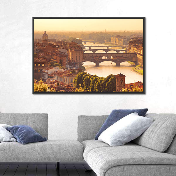 View To Bridge Ponte Vecchio In Florence Italy Canvas Wall Art
