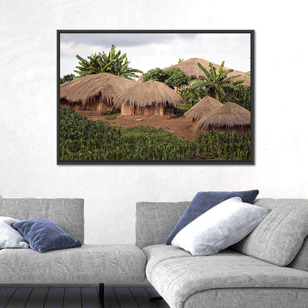 Thatched Huts In Small Village In Rural Malawi Africa Canvas Wall Art
