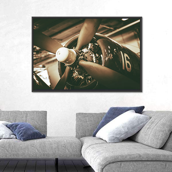 Vintage Military Aircraft Propeller Closeup Canvas Wall Art