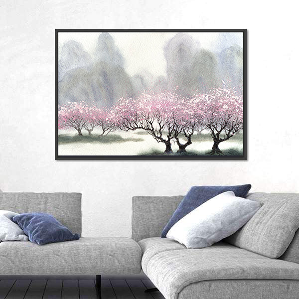 Misty Spring Cherry Blossom Orchard Canvas Wall Art