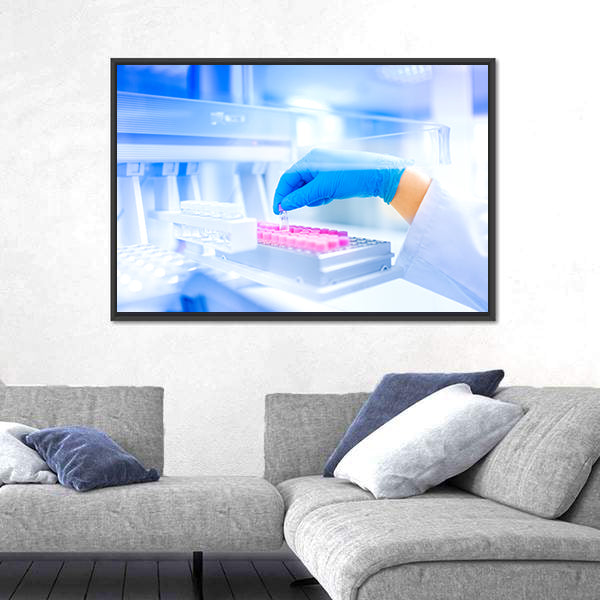 Hand Holding Vial in Medical Laboratory Canvas Wall Art