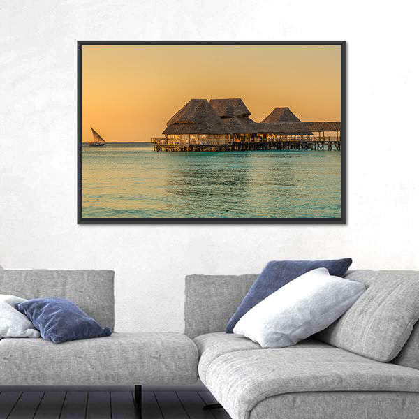 Bar On Water At Sunset In Zanzibar Tanzania Canvas Wall Art