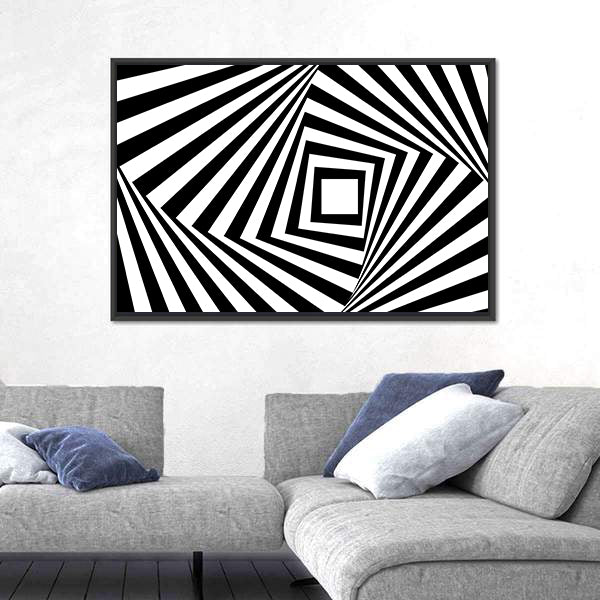 Black and White Concentric Squares Canvas Wall Art