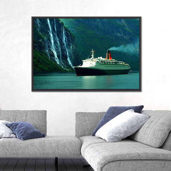 Queen Elizabeth II Cruise Ship Sailing In The Ocean Canvas Wall Art