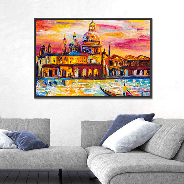 Venice Sunset Gondola Impression Canvas Wall Art