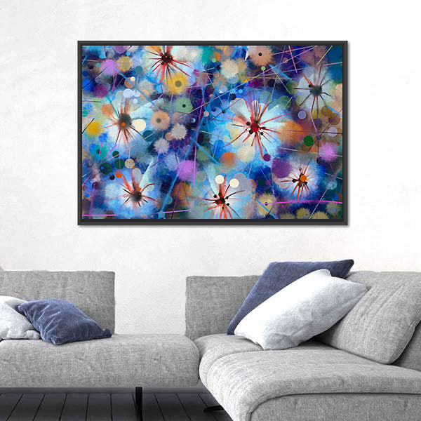 Abstract Watercolor Floral with Starburst Motifs Canvas Wall Art