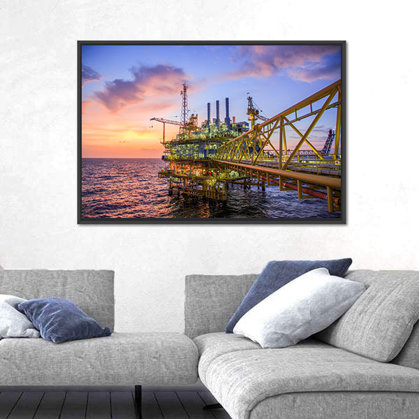 Offshore Oil Rig at Sunset Canvas Wall Art