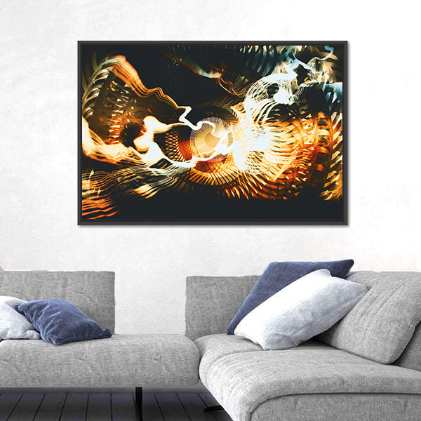 Golden Fractal with Glowing Core Canvas Wall Art