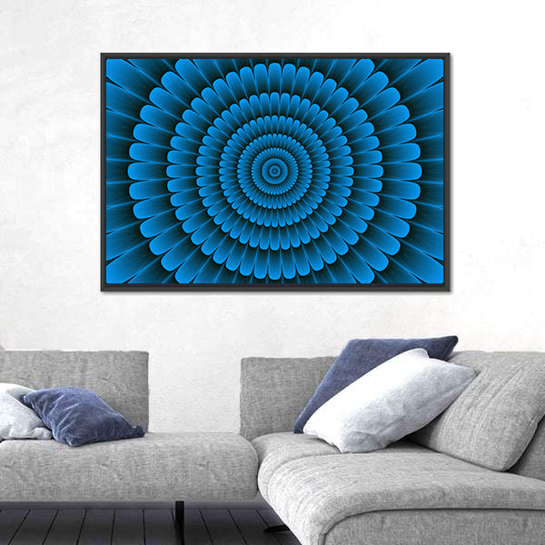Blue Radial Floral Pattern Canvas Wall Art