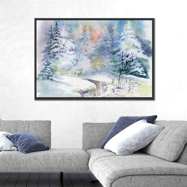 Watercolor Winter Landscape Canvas Wall Art