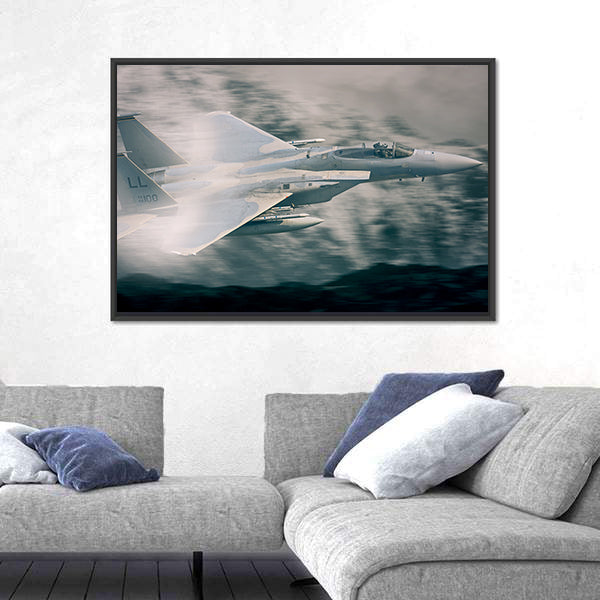 F15 Military Fighter Jet Flying Canvas Wall Art