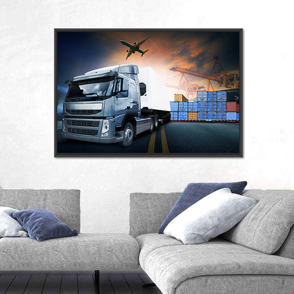 Industrial Shipping Hub at Dusk Canvas Wall Art