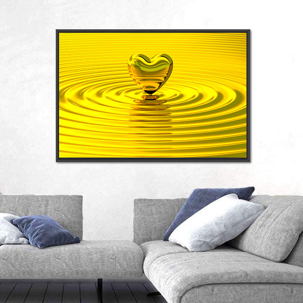 Golden Heart Over Liquid Ripples Canvas Wall Art