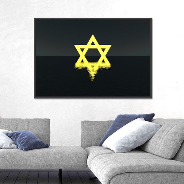 Glowing Yellow Star of David Over Water Canvas Wall Art