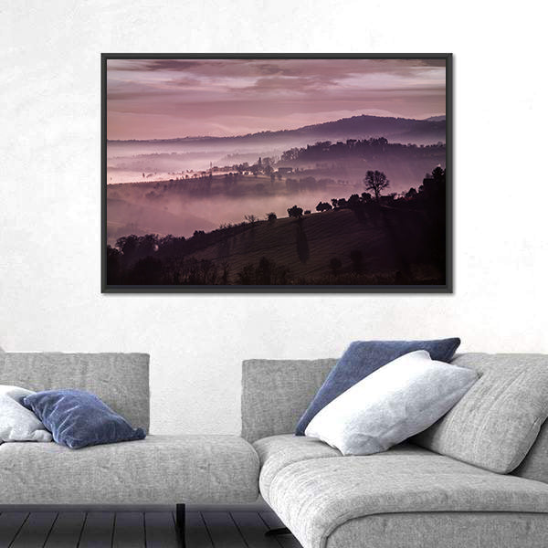 Purple Misty Hills at Dawn Canvas Wall Art