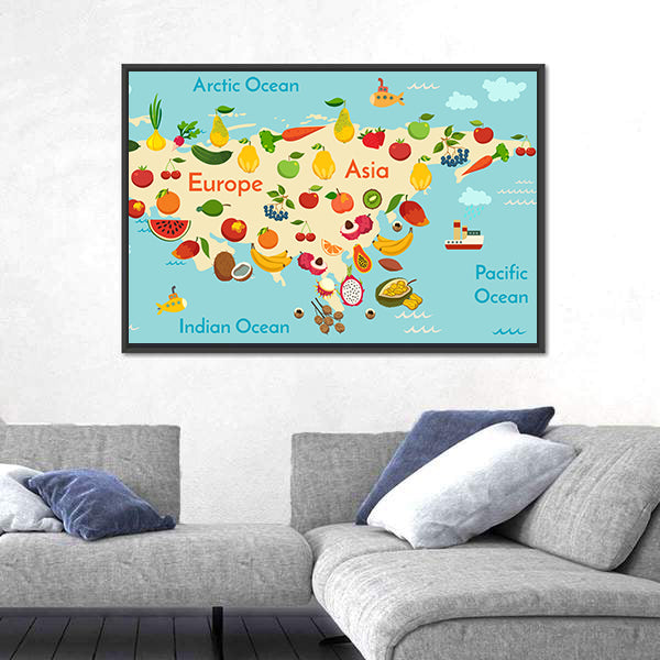Fruit World Map Canvas Wall Art